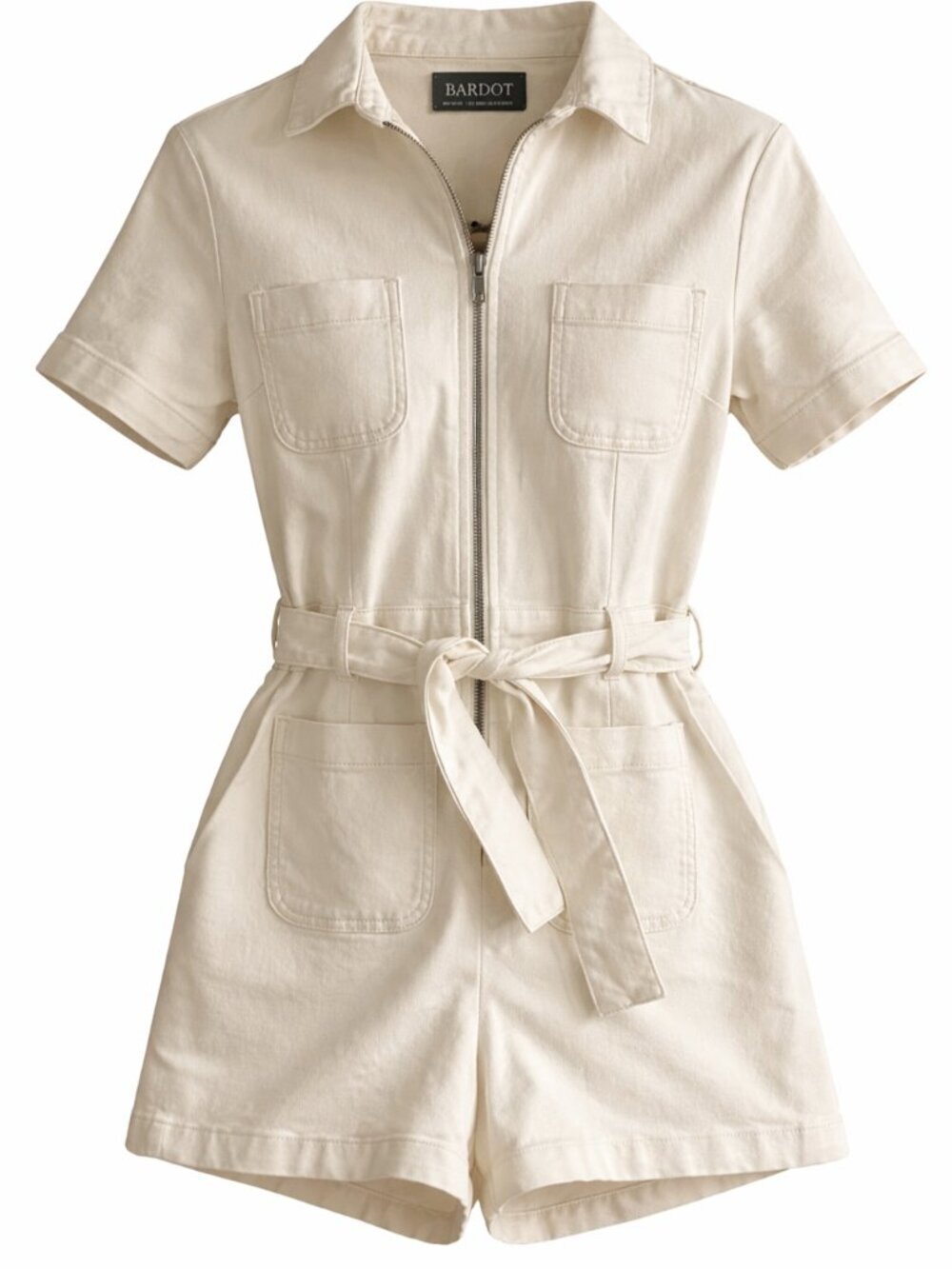 Bardot Cream Short Sleeve Zip Front Utility Romper US 6/UK 10 EUC